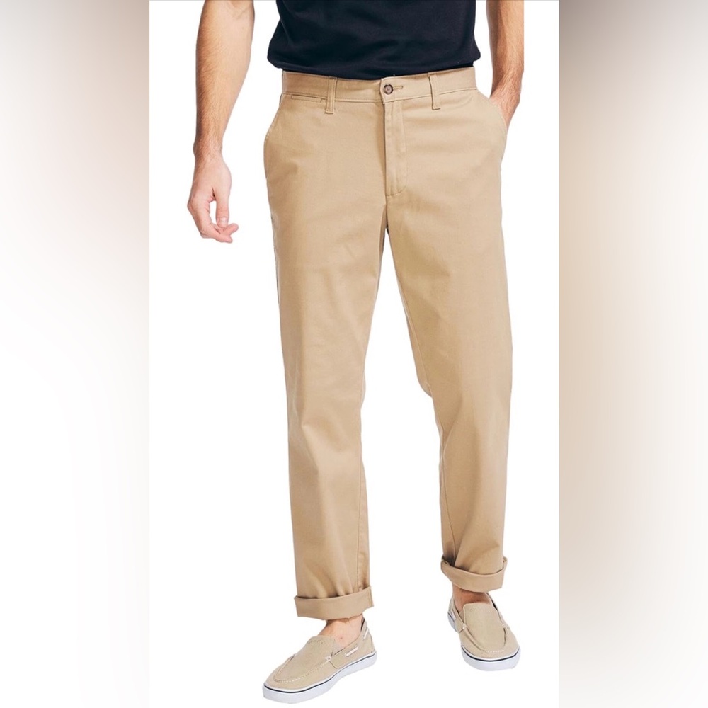 🆕 NWT Nautica True Khaki Flat Front Straight Deck Pant • 34/32 • Khaki